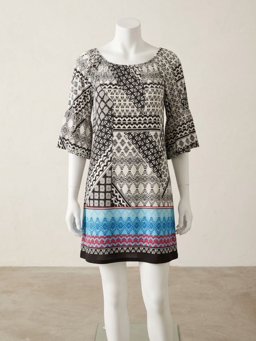 Wrangler Black, White & Blue Geometric Tunic with Red Accent